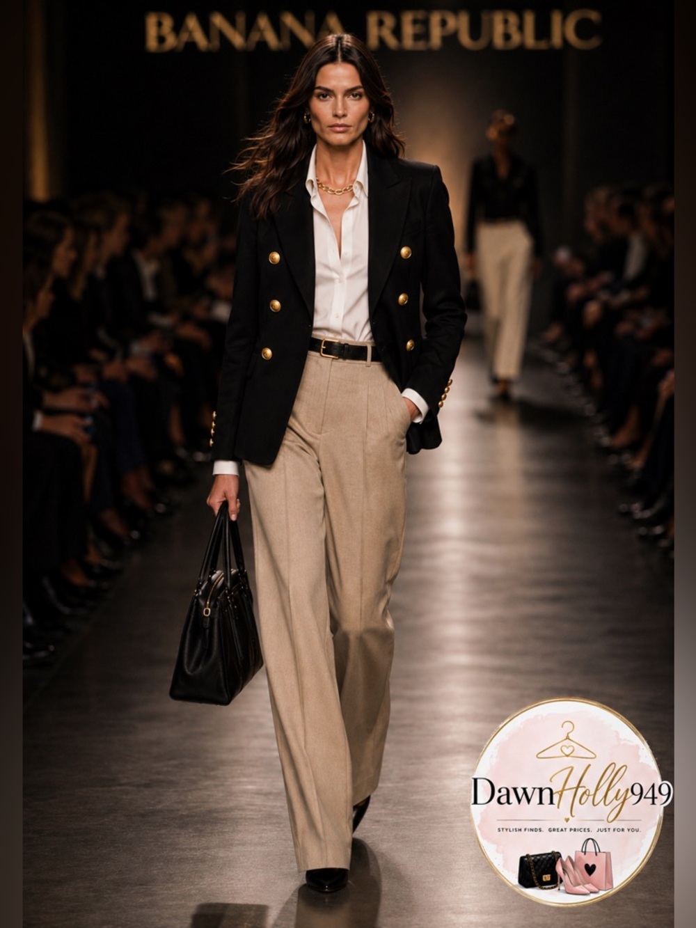 Banana Republic Black Double-Breasted Blazer with Gold-Tone Buttons